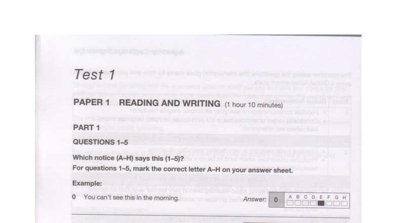 Ket 7 Test 1 - Reading and Writing Practice Questions - Studocu