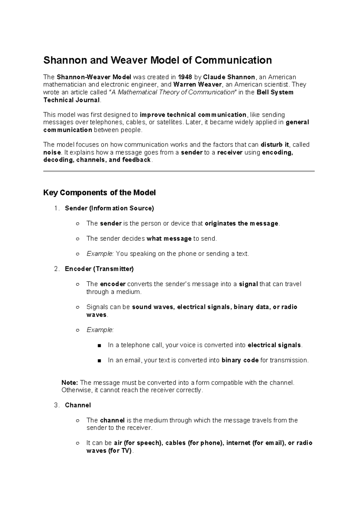 Shannon and Weaver Model of Communication: A Detailed Overview - Studocu