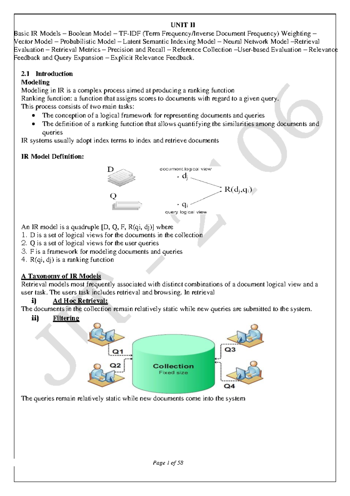 CS6080 – Information Retrieval: Unit II Overview and Key Models - Studocu
