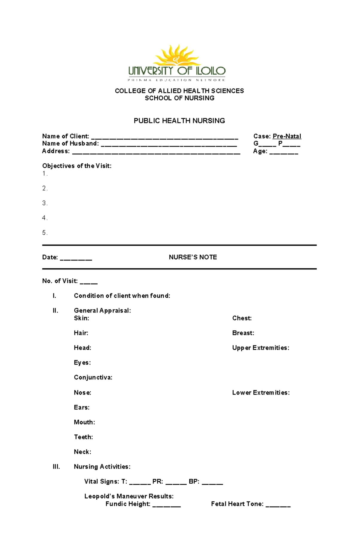 Prenatal-PHN-BAG - Instrument - COLLEGE OF ALLIED HEALTH SCIENCES ...