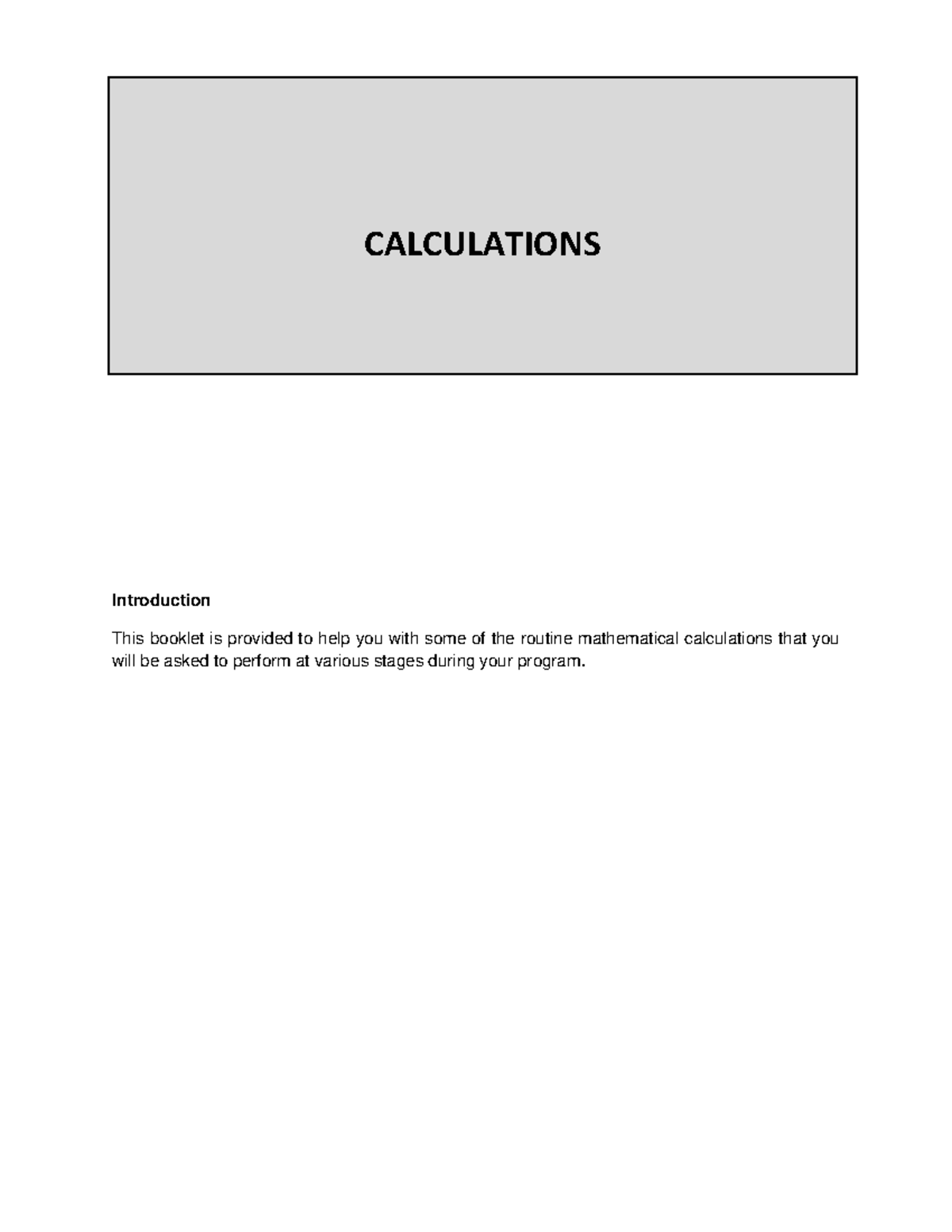 Lab Calculations Booklet: Essential Math for Science Students - Studocu