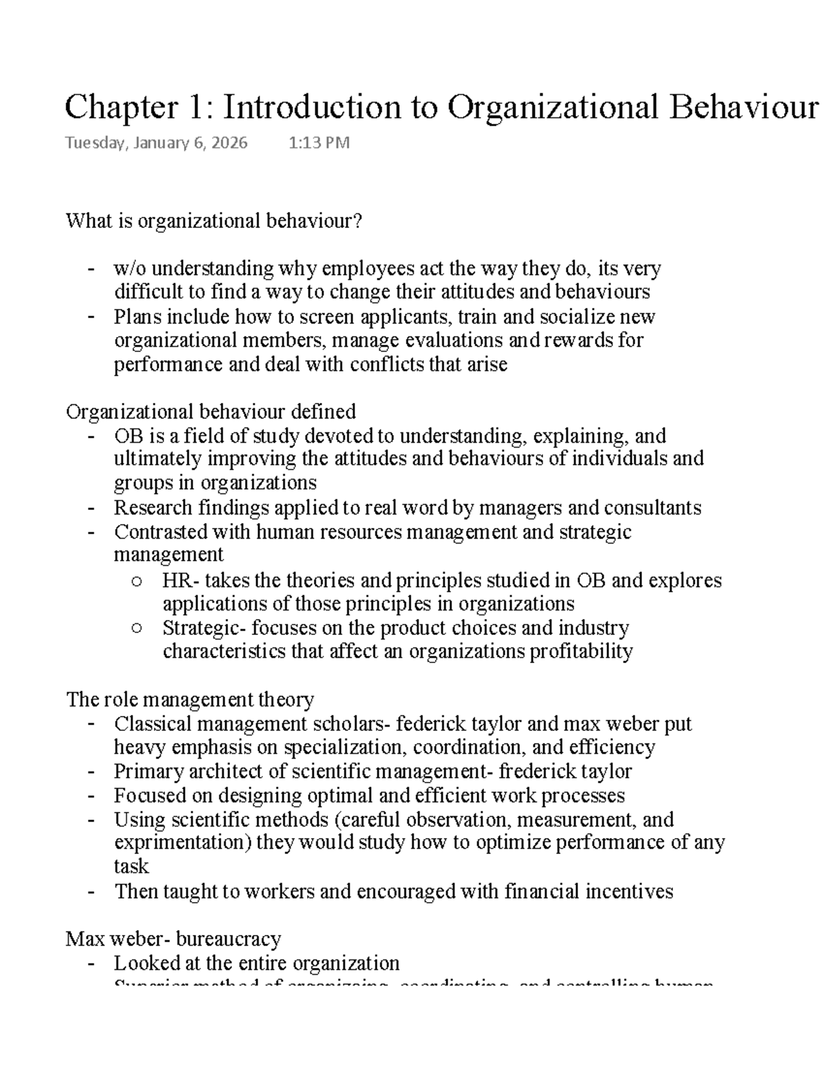 MOS2181 Chapter 1: Intro to Organizational Behaviour Notes - Studocu