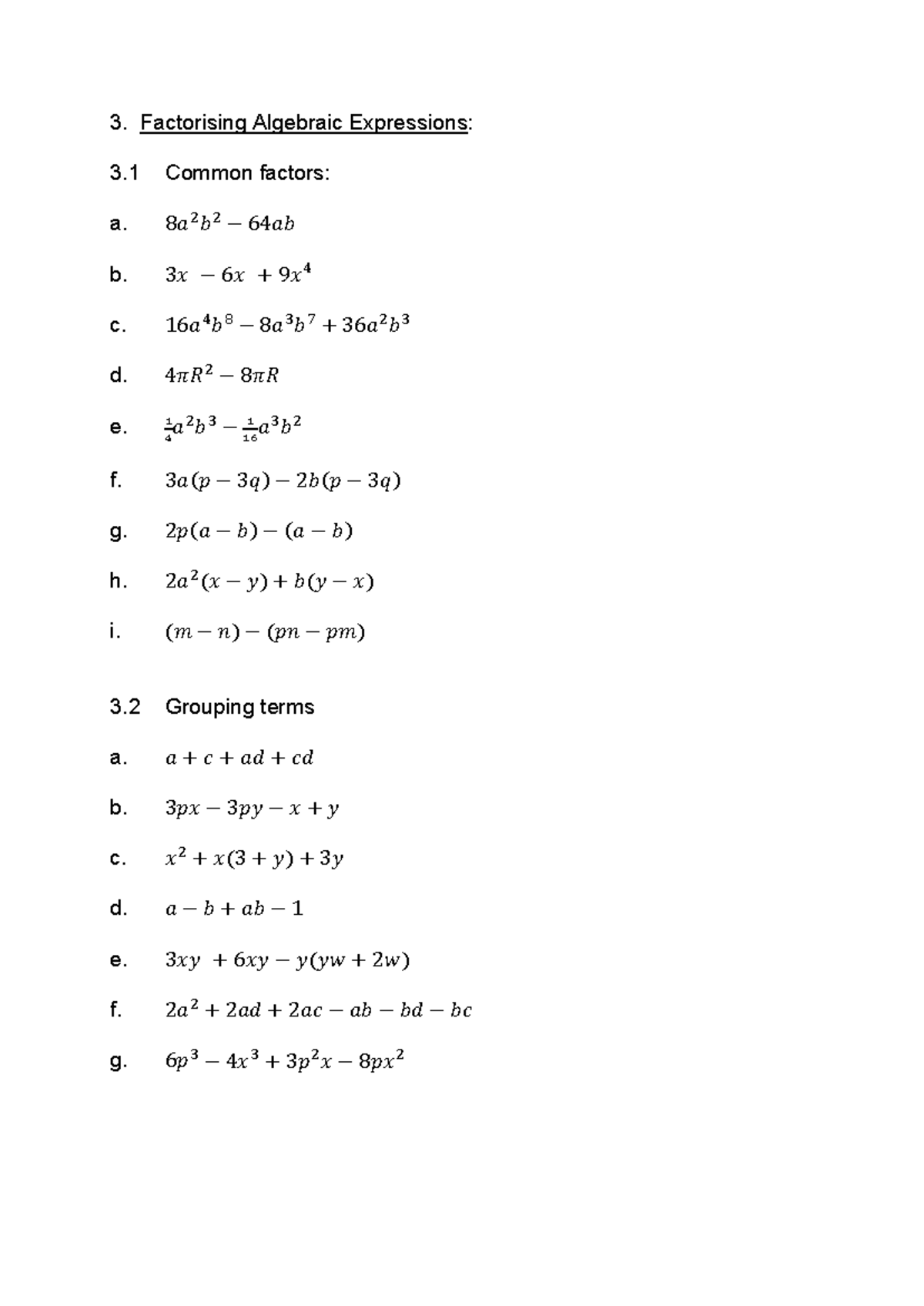 3. Factorisation of Algebraic Expressions - Factorising Algebraic ...