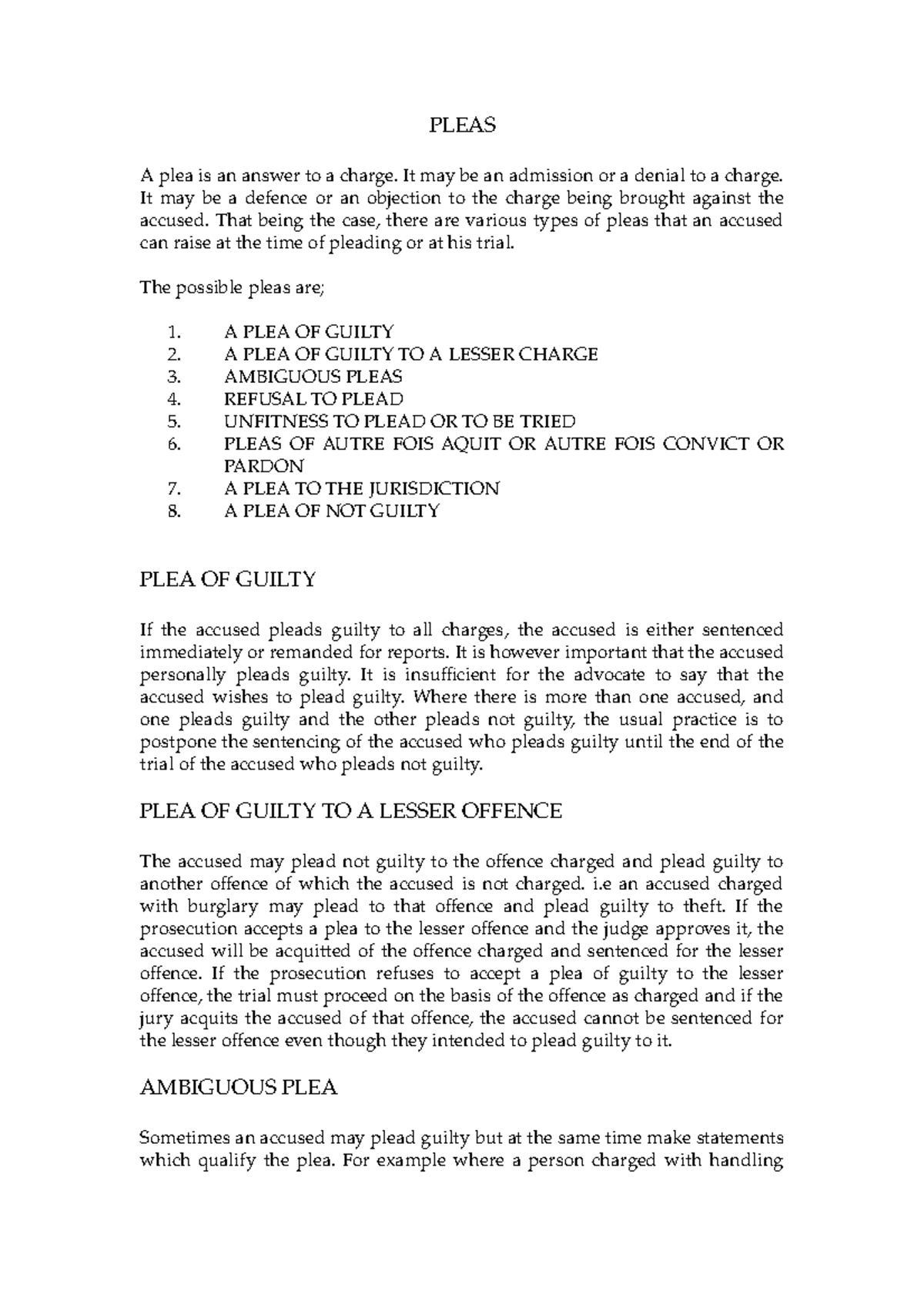 Plea Types and Rules: An Overview of Evidence Law (LAW 101) - Studocu