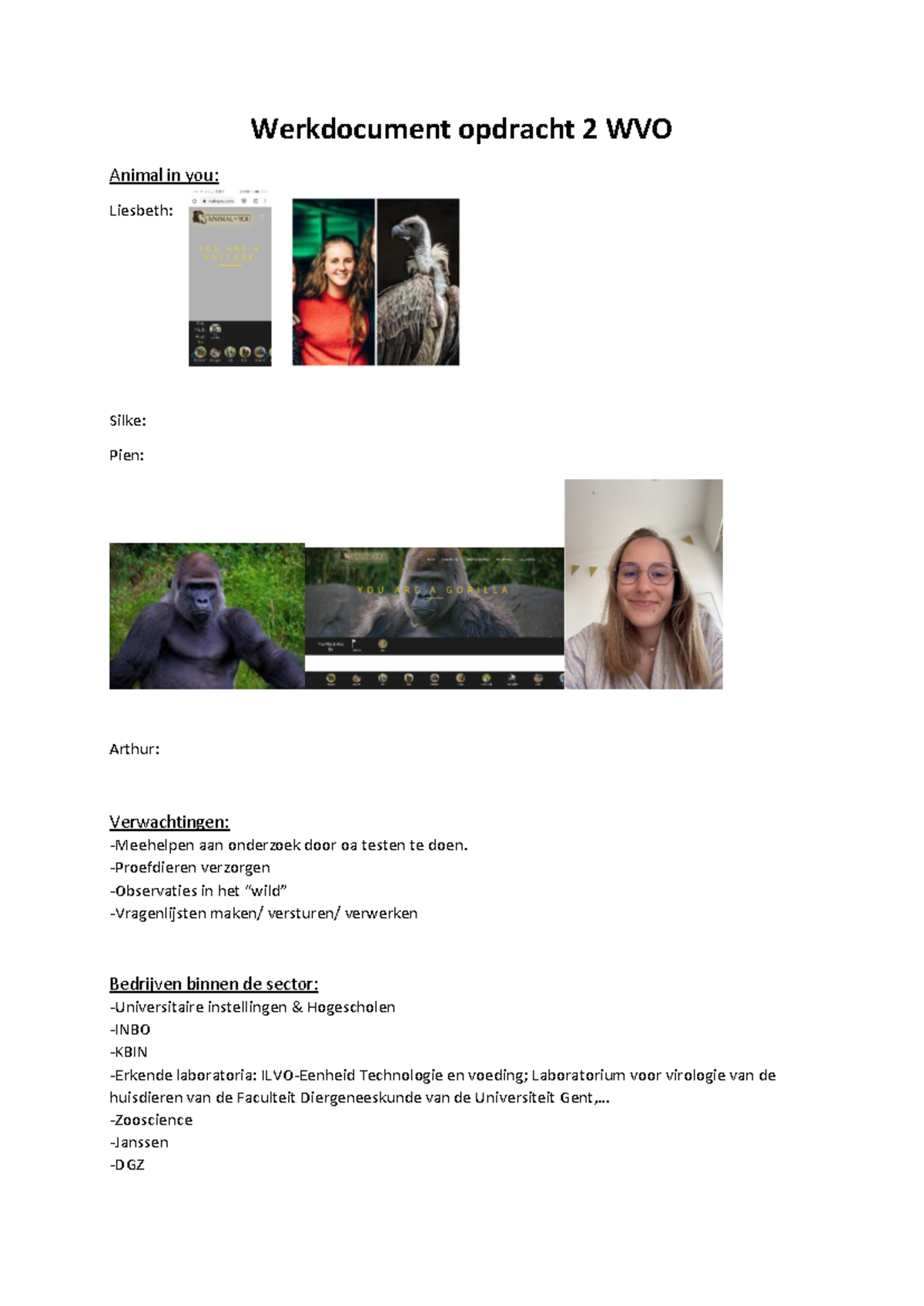 Werkdocument Opdracht 2 WVO: Dierenzorg en Onderzoek 2021-2022 - Studocu