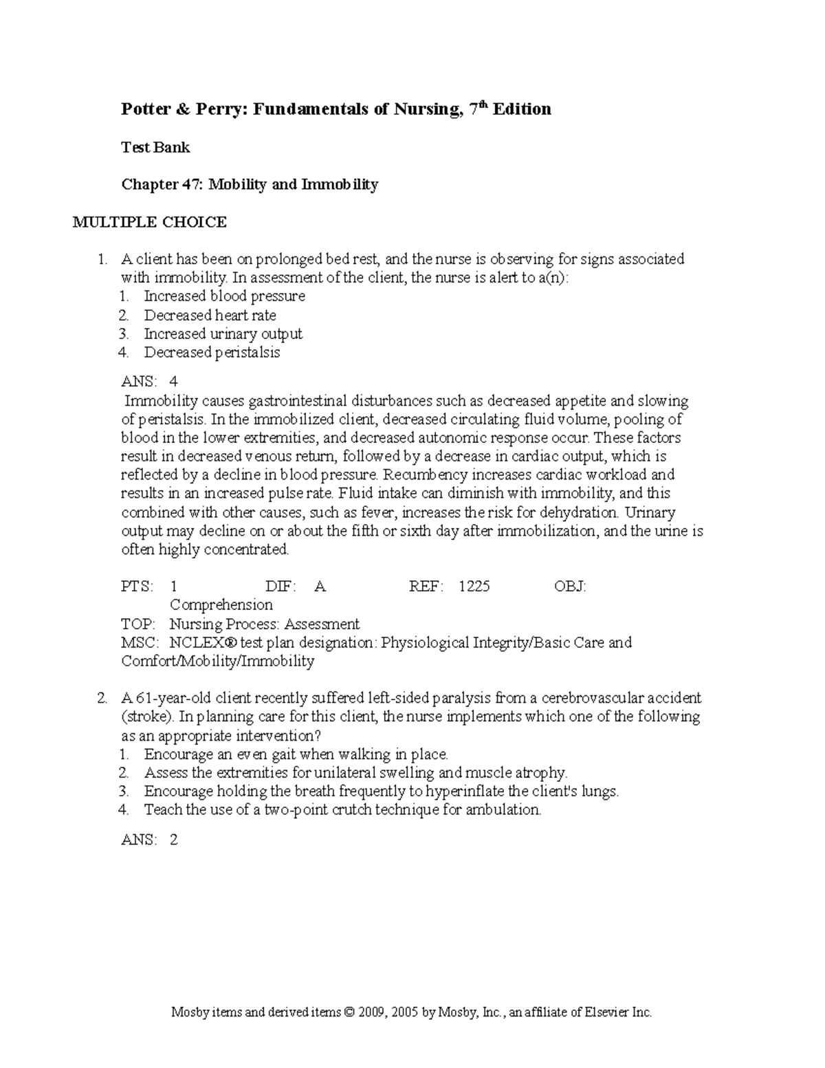 Chapter 47: Mobility and Immobility - Potter & Perry Study Notes - Studocu