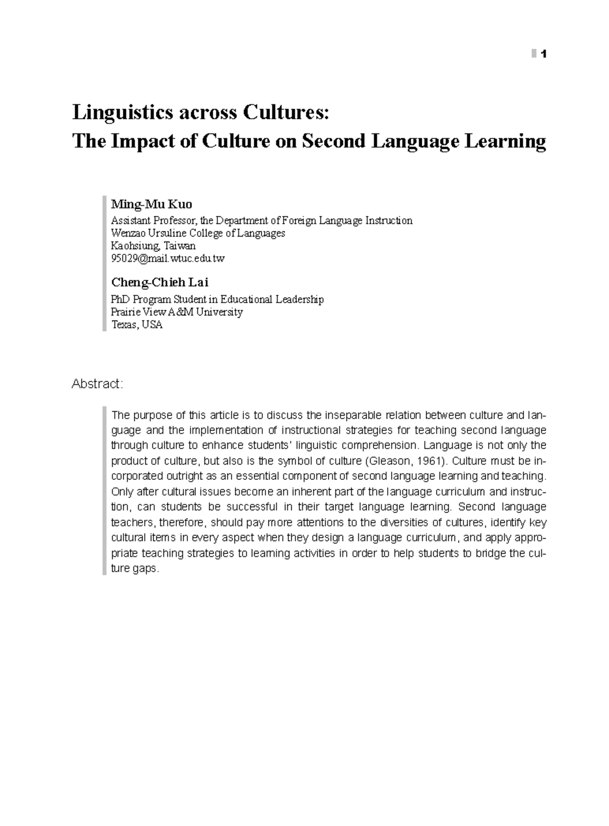 ED496079 - xmksmx - 1 Linguistics across Cultures: The Impact of ...