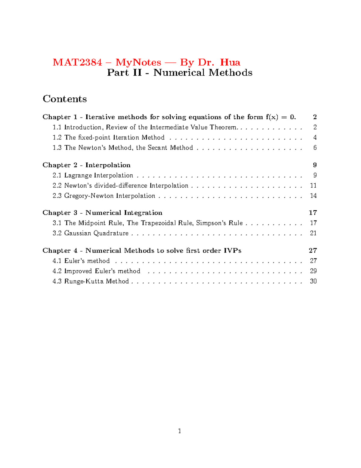 Mat2384Notes-NM - Numerical Methods - MAT2384 – MyNotes — By Dr. Hua ...