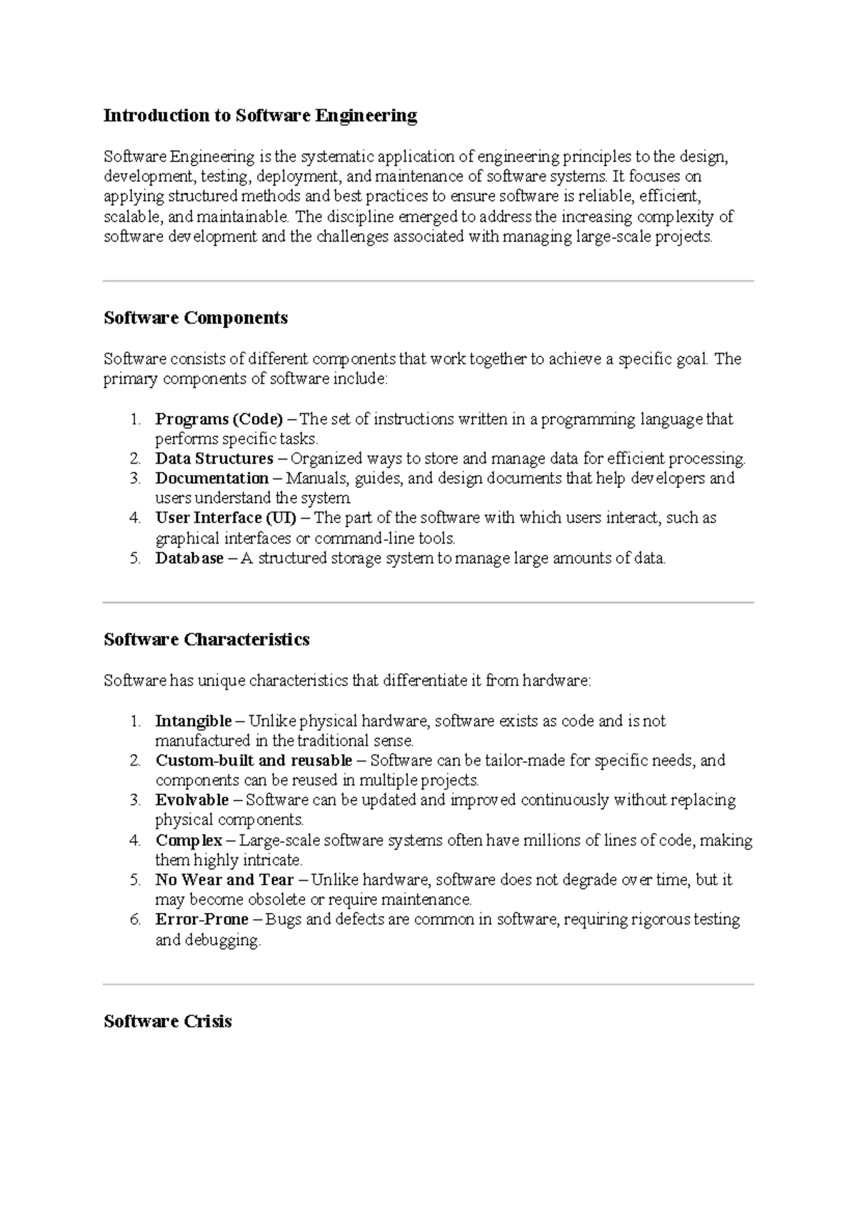 Unit 1 Introduction to Software Engineering - Introduction to Software ...