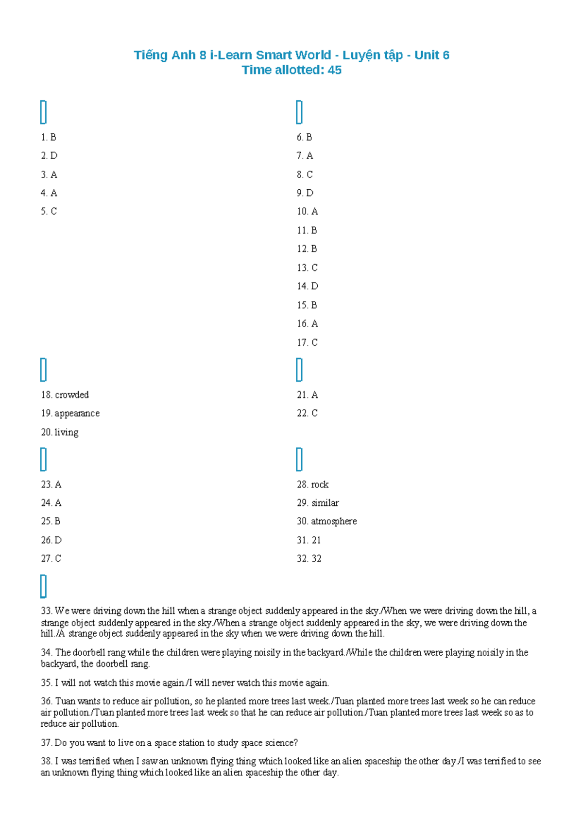 Tiếng Anh 8 Smart World Unit 6 Practice Answers - Studocu