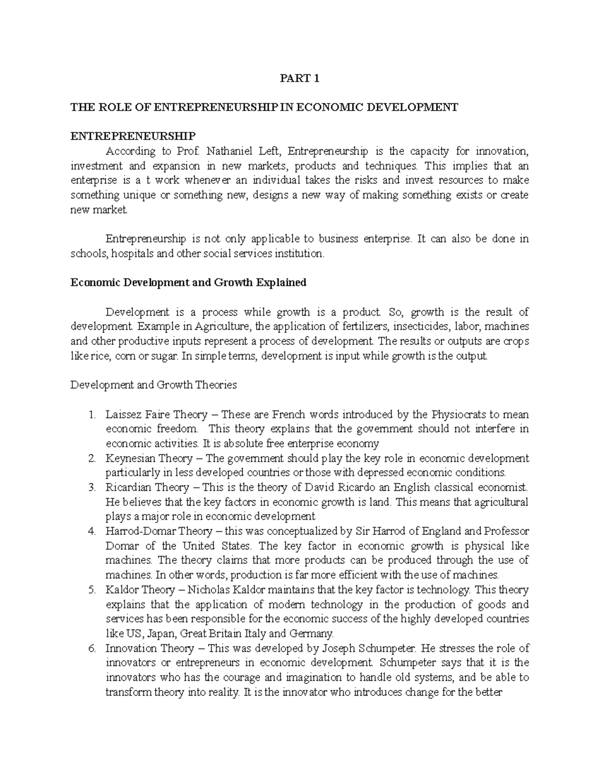 THE ROLE OF ENTREPRENEURSHIP IN ECONOMIC DEVELOPMENT - PART 1 THE ROLE ...