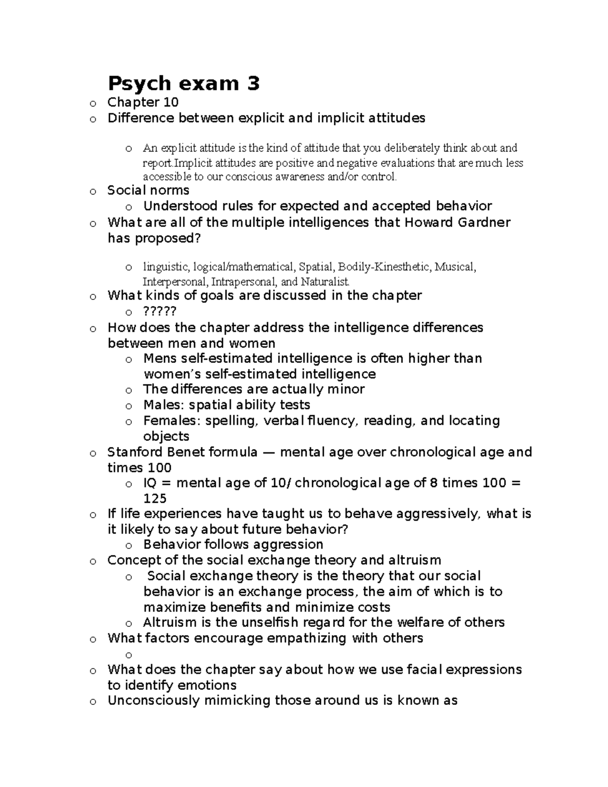 Psych 101 - Exam 3 Review Questions by Michael Lindsey - Studocu