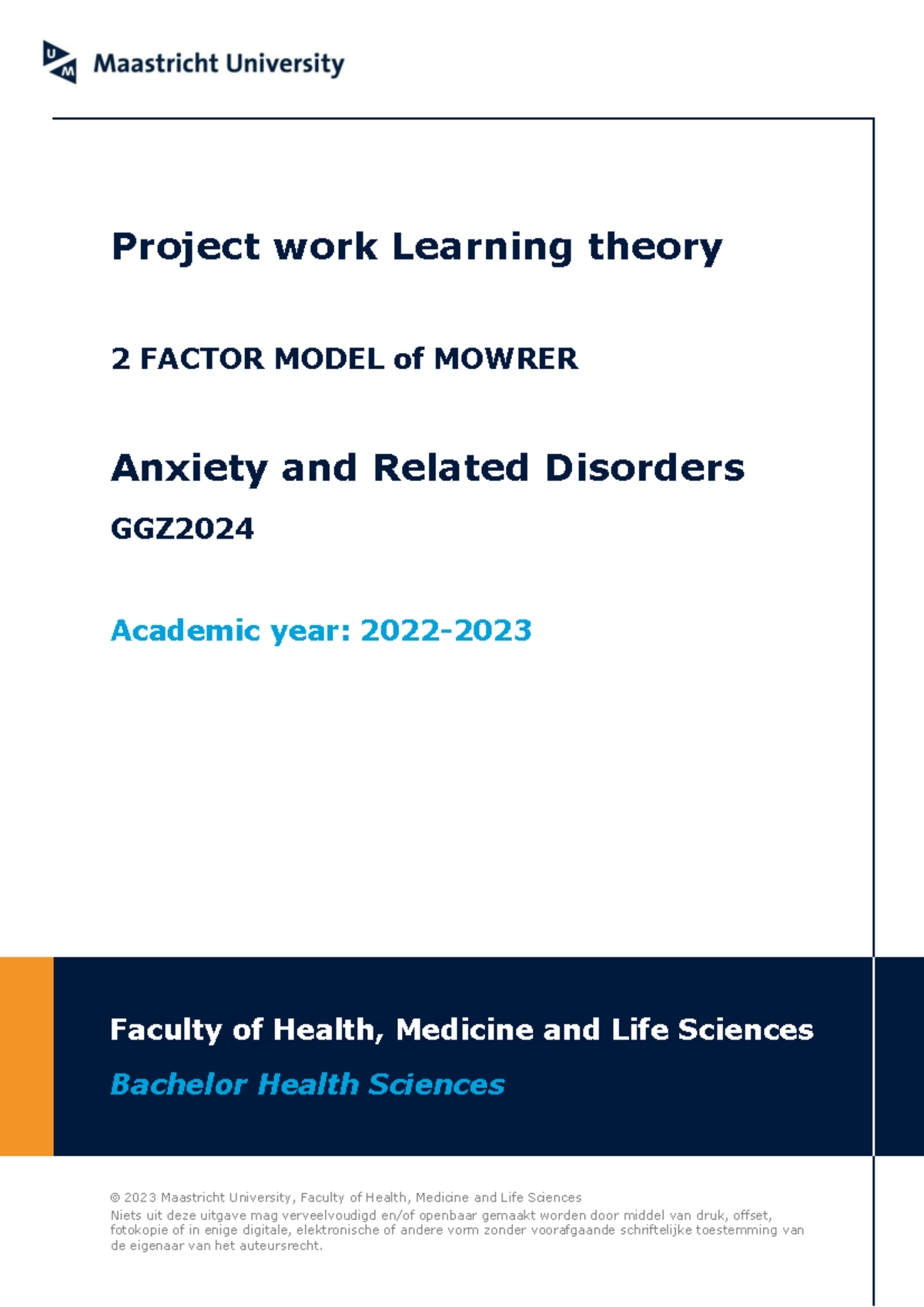 Project Work 1: Two-Factor Model of Mowrer in Anxiety Disorders ...