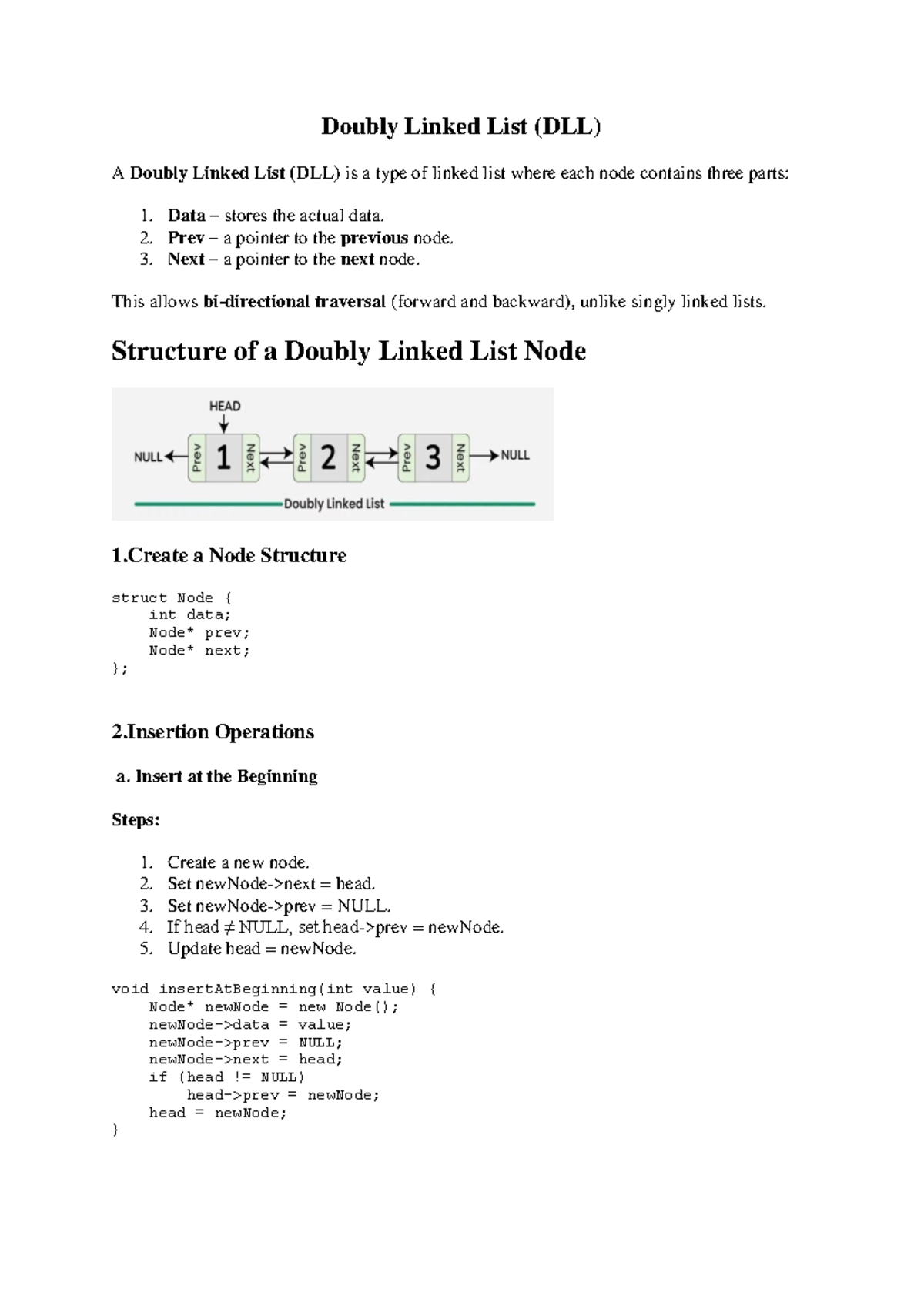 Doubly Linked List (DLL) Operations and Structure Guide - Studocu