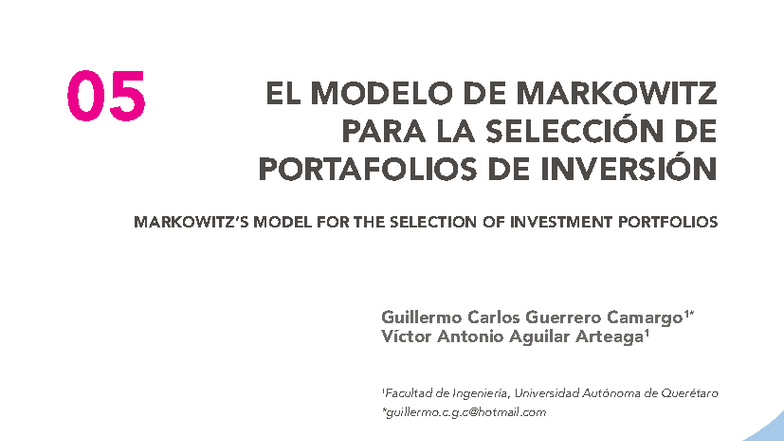 05 EL MODELO DE MARKOWITZ: OPTIMIZACIÓN DE PORTAFOLIOS DE INVERSIÓN ...