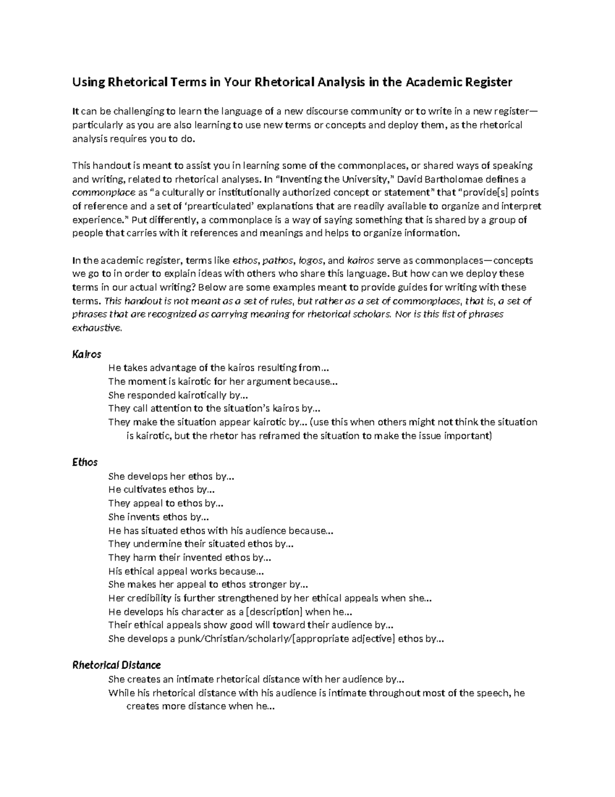 Rhetorical Analysis Commonplaces: A Guide for Unit Coursework - Studocu