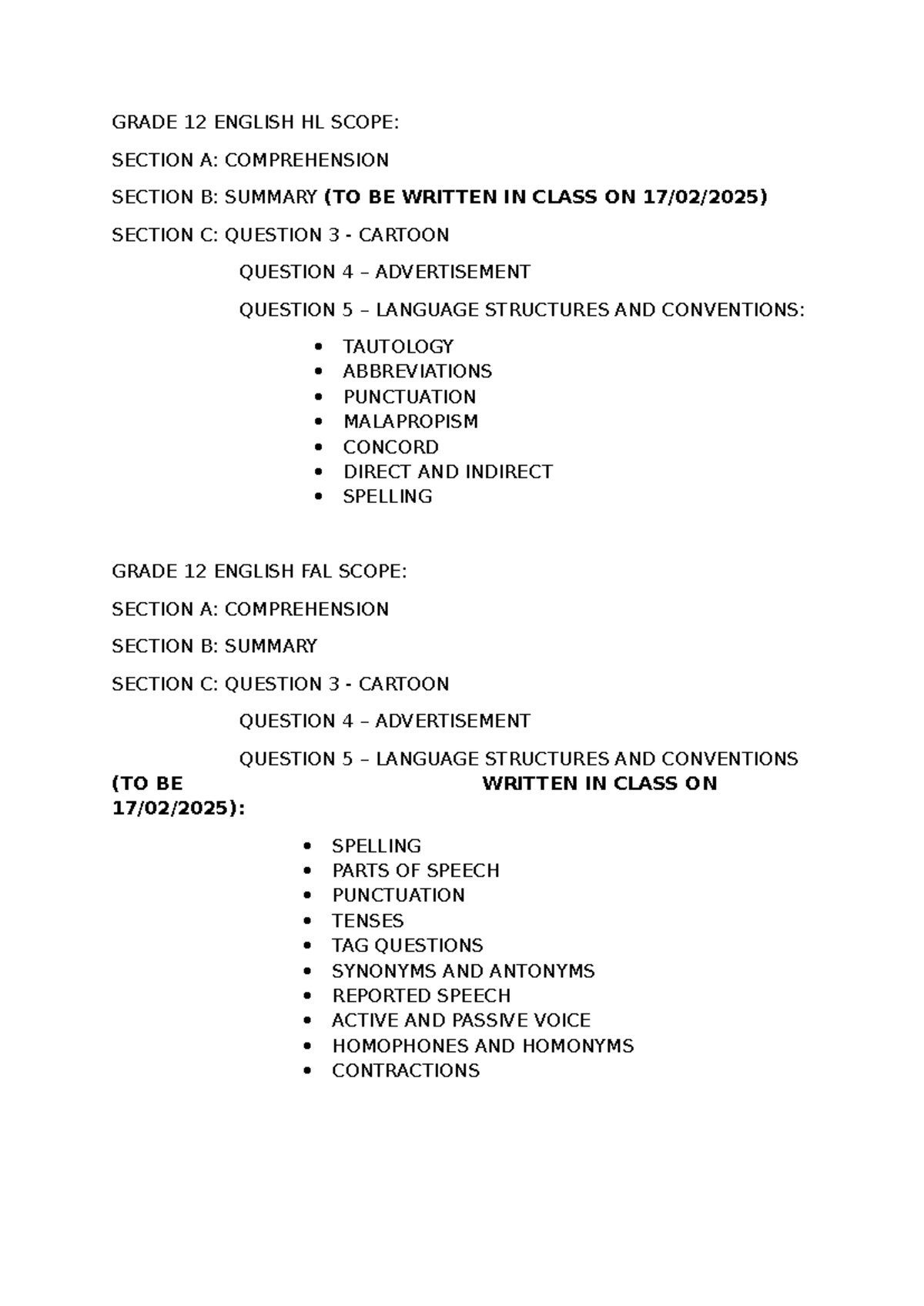 Language TERM 1 Scope - Study revisions for exam - GRADE 12 ENGLISH HL ...