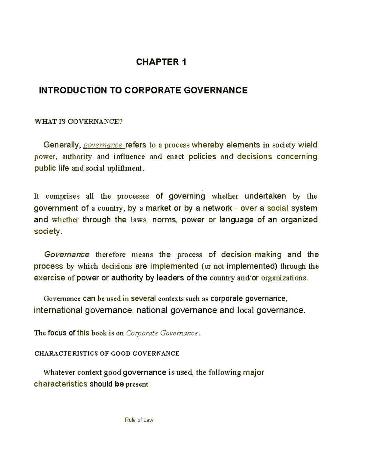 Chapter 1 Corporate Governance - CHAPTER 1 INTRODUCTION TO CORPORATE ...