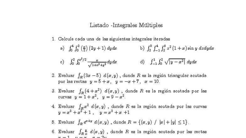 Listado Múltiples 1: Cálculo de Integrales Iteradas y Volúmenes - Studocu