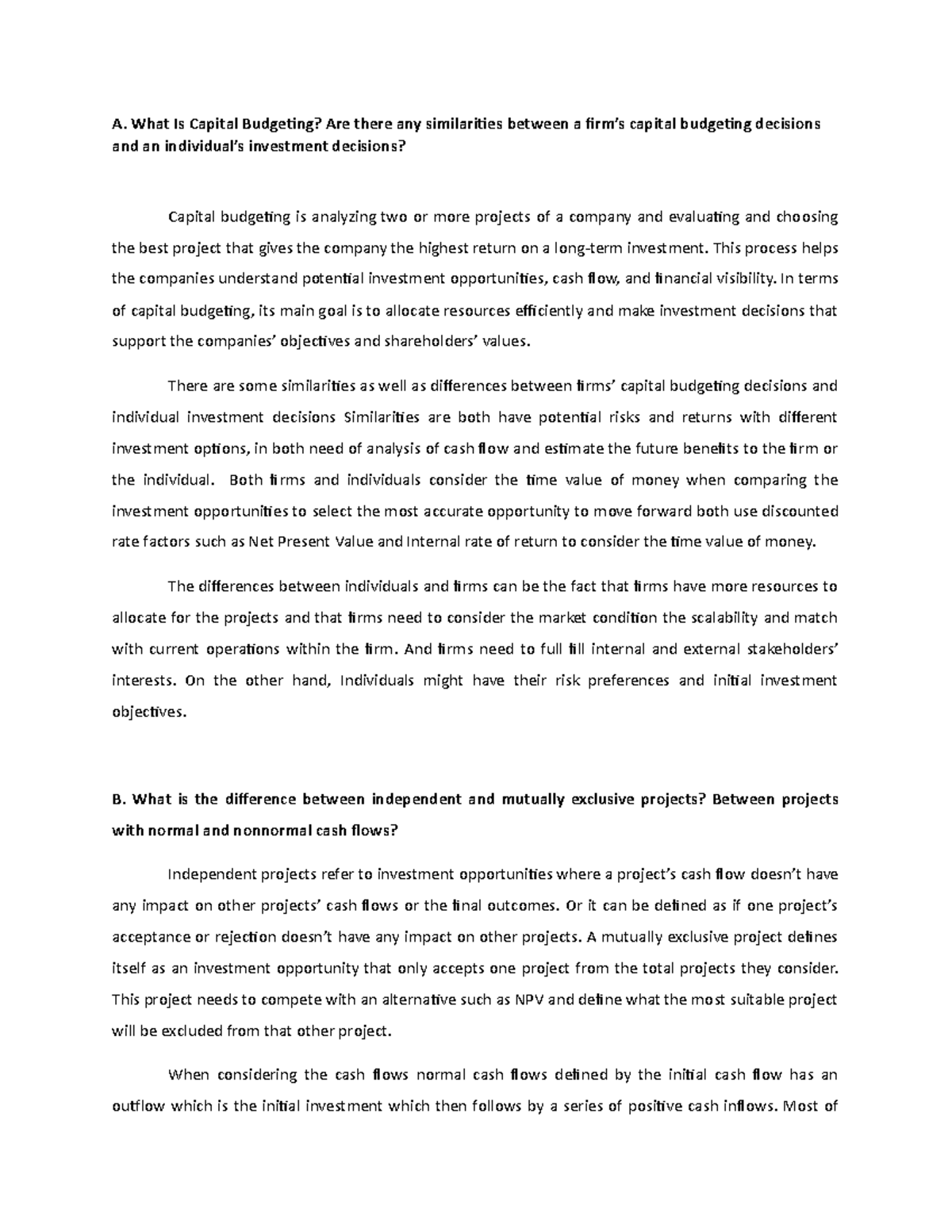 Capital Budgeting Concepts and Analysis: Final Exam Notes for FIN-350 ...