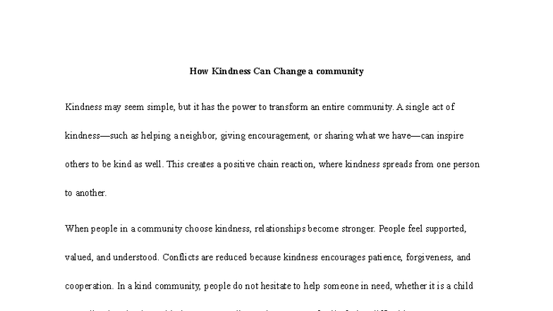 33 How Kindness Transforms Communities: The Power of Small Acts - Studocu