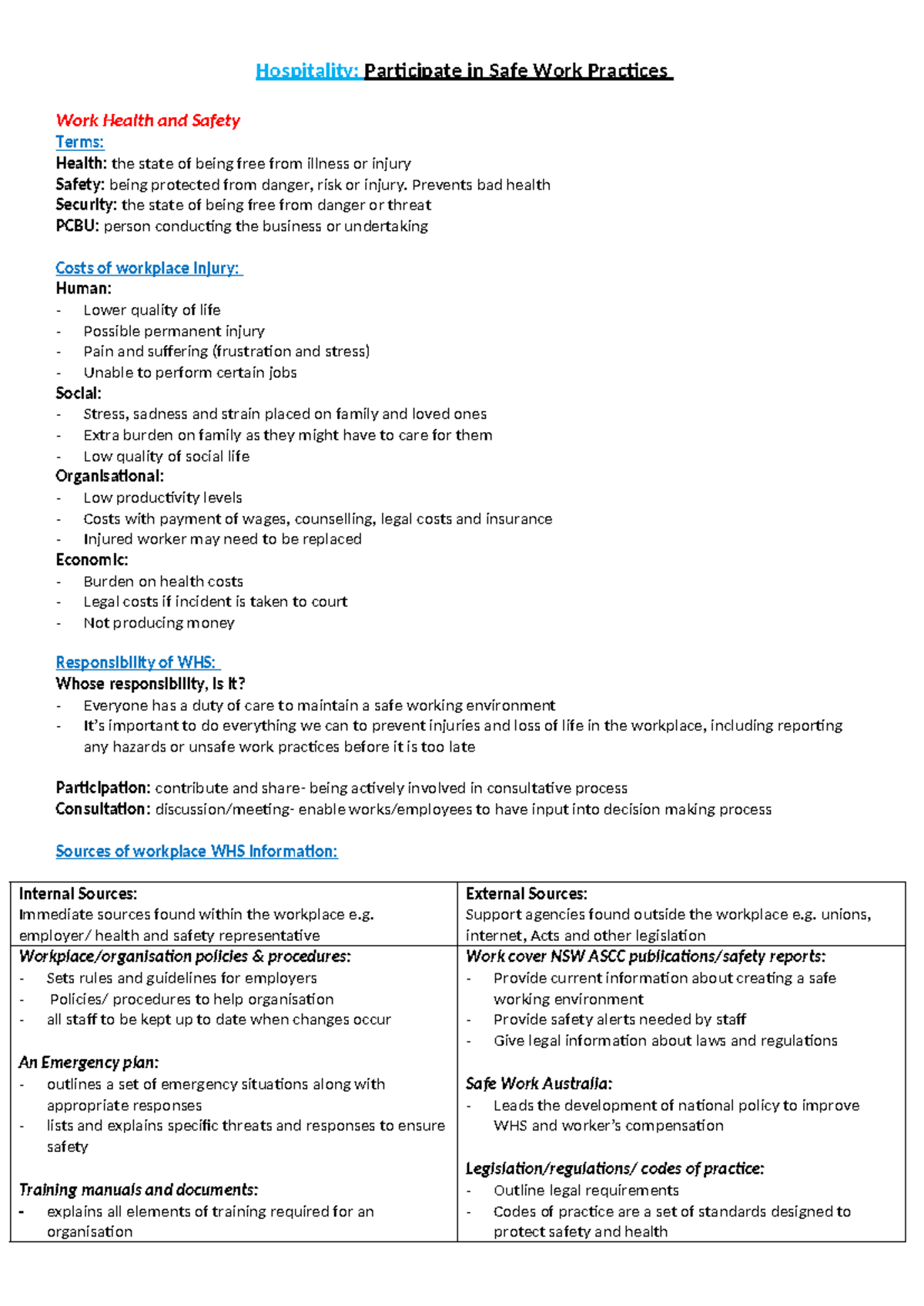WHS 101: Participate in Safe Work Practices and Injury Prevention - Studocu