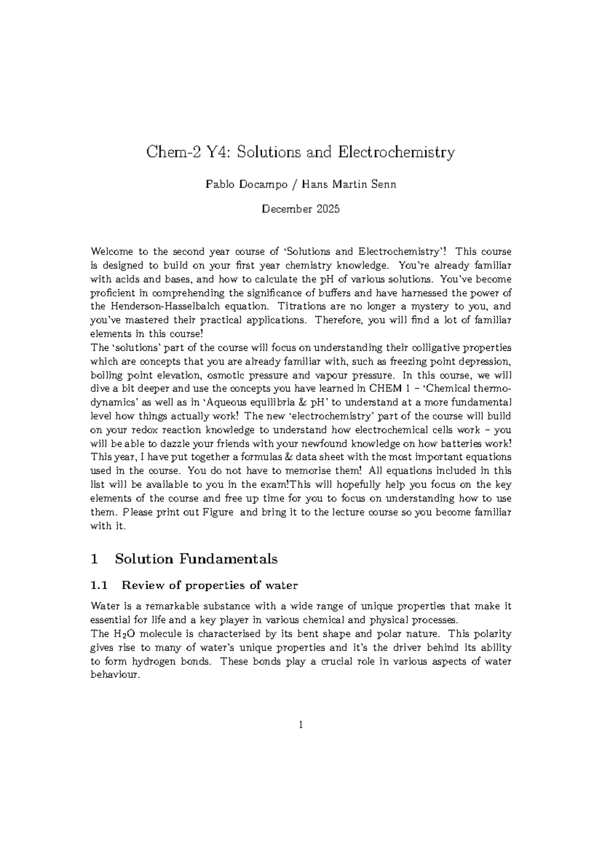 Chem-2 Y4: Solutions and Electrochemistry Lecture Notes - Studocu
