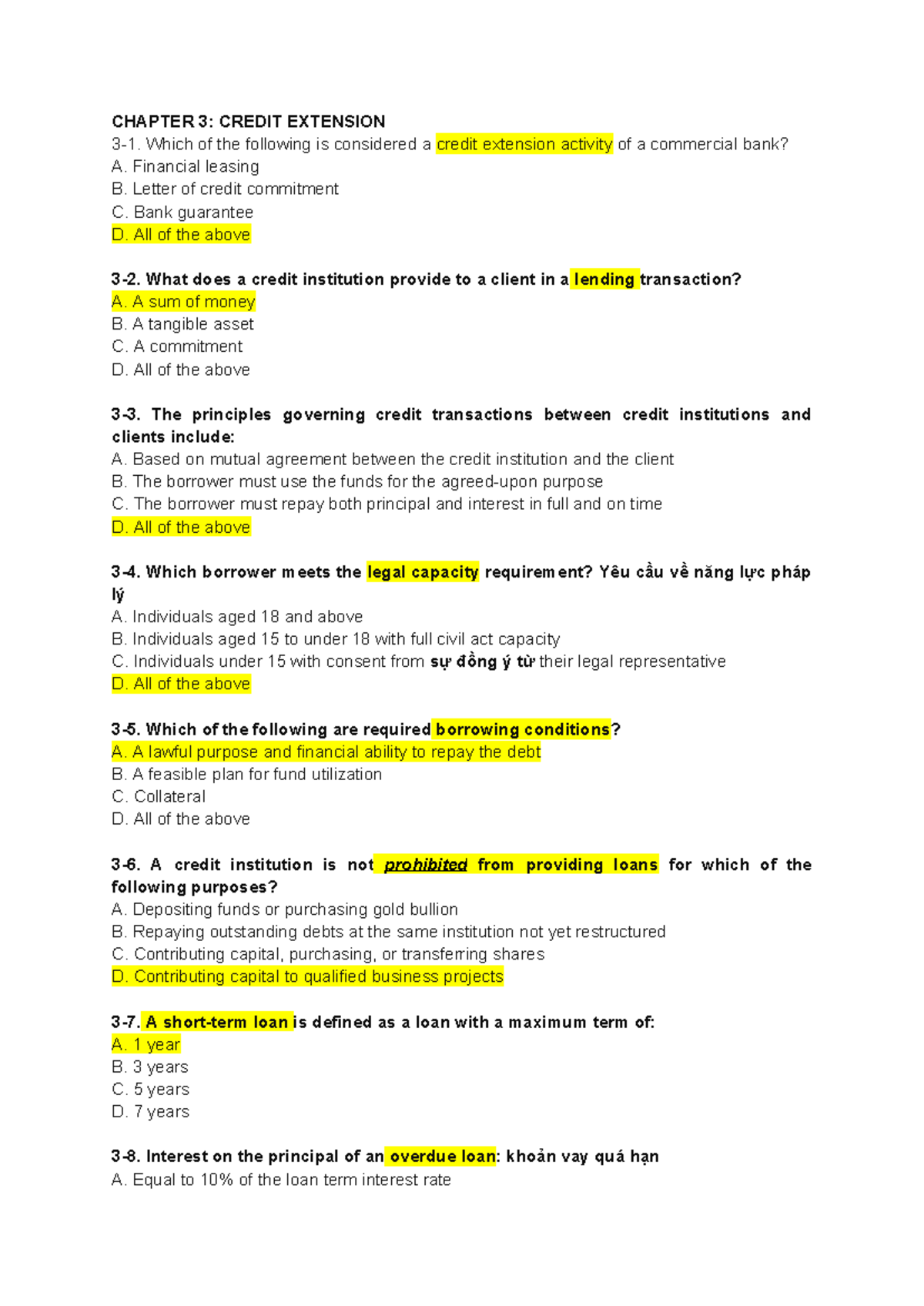 CHAPTER 3: CREDIT EXTENSION - Key Concepts and Activities - Studocu