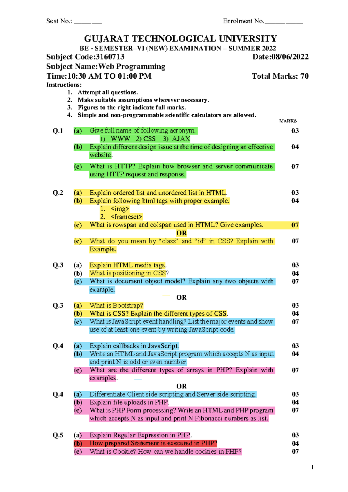 Web Programming PYQ - Summary for BE Sem-6 (3160713) Exam - Studocu