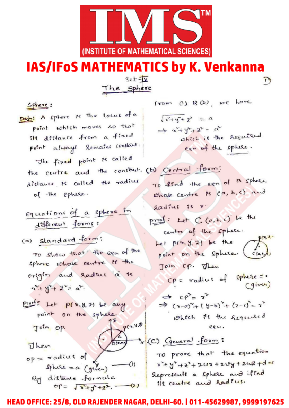 TM IMS Mathematics Set IV D: Understanding the Sphere - Studocu