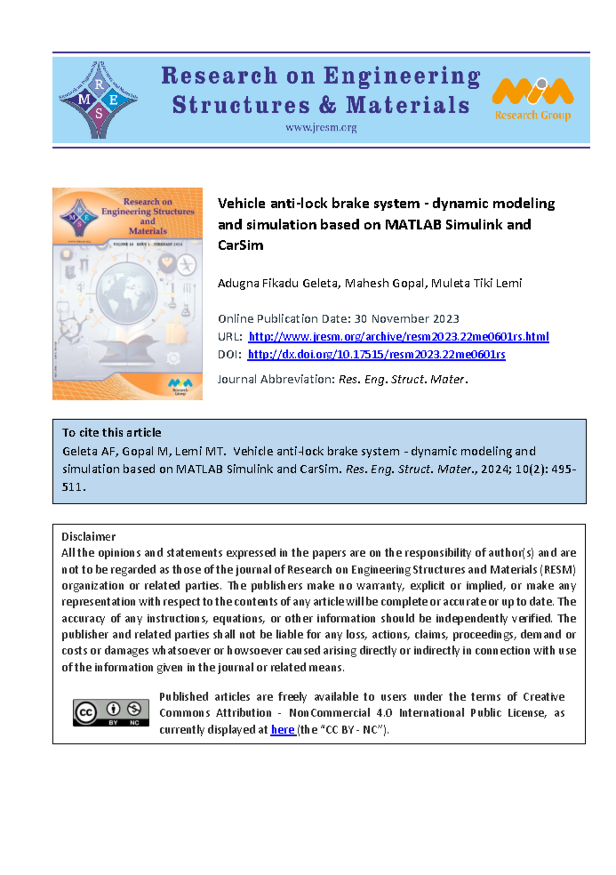 Dynamic Modeling & Simulation of Vehicle Brake Systems (ENG 2023) - Studocu