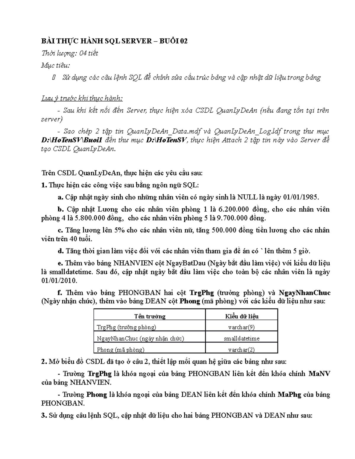 Bai Thuc Hanh SQLServer CD Buoi2 - BÀI THỰC HÀNH SQL SERVER – BUỔI 02 ...