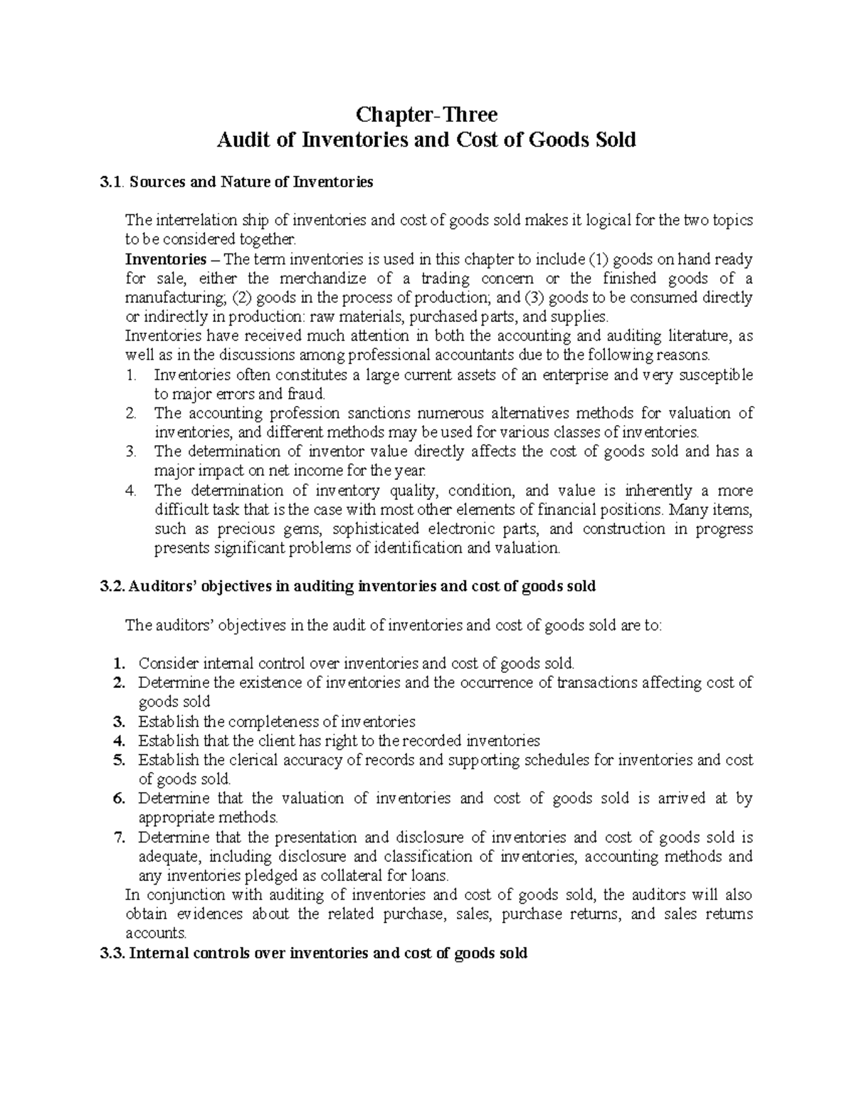 Auditing 2 - Chapter 3: Inventory and Cost of Goods Sold Analysis - Studocu