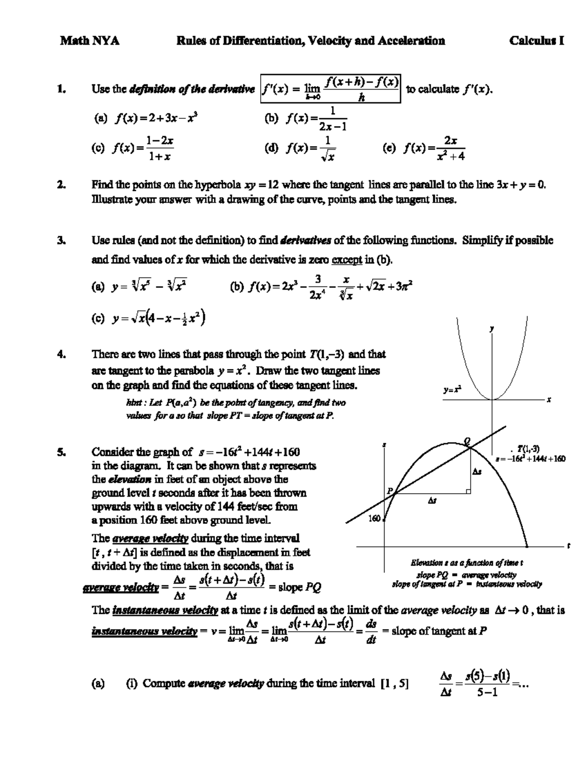 Basic Exercises on Derivatives - Math NYA Calculus I Guidelines - Studocu