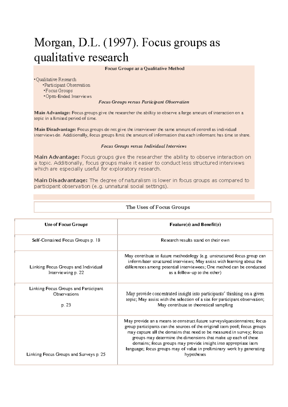 Morgan - Summary of Focus Groups & Their Qualitative Research ...