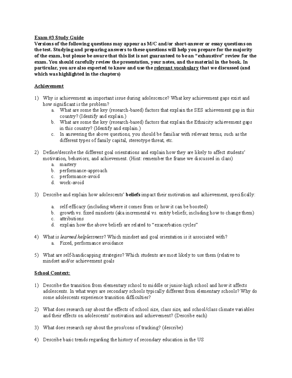 357 Exam 3 Study Guide - Key Concepts in Adolescent Development - Studocu