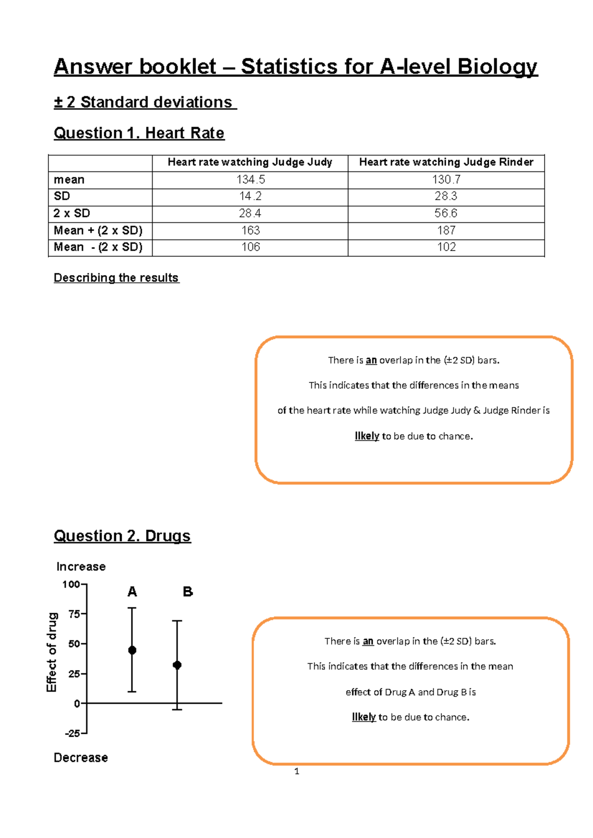 Statistics for Biology 2: Answer Booklet on Standard Deviations and ...