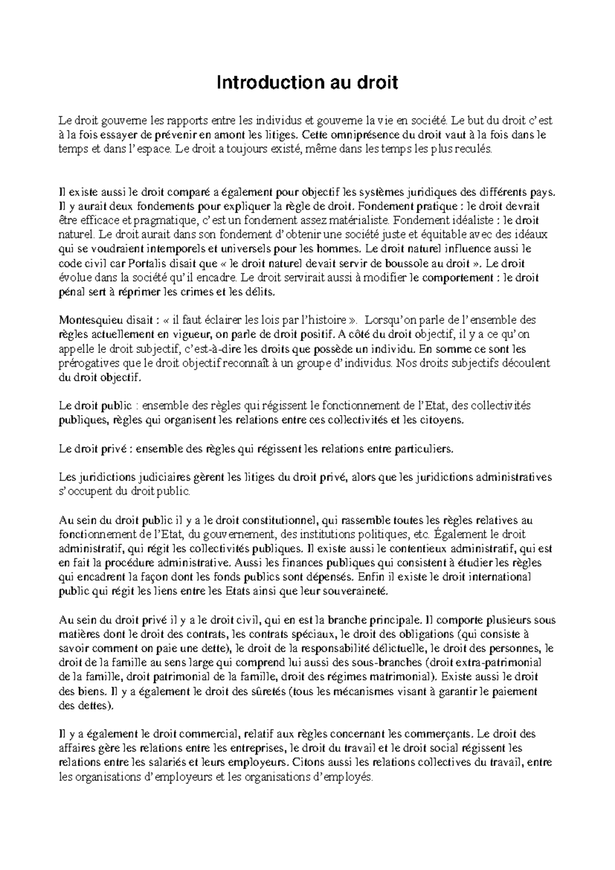 Cours du semestre Intro AU Droit - Introduction au droit Le droit ...