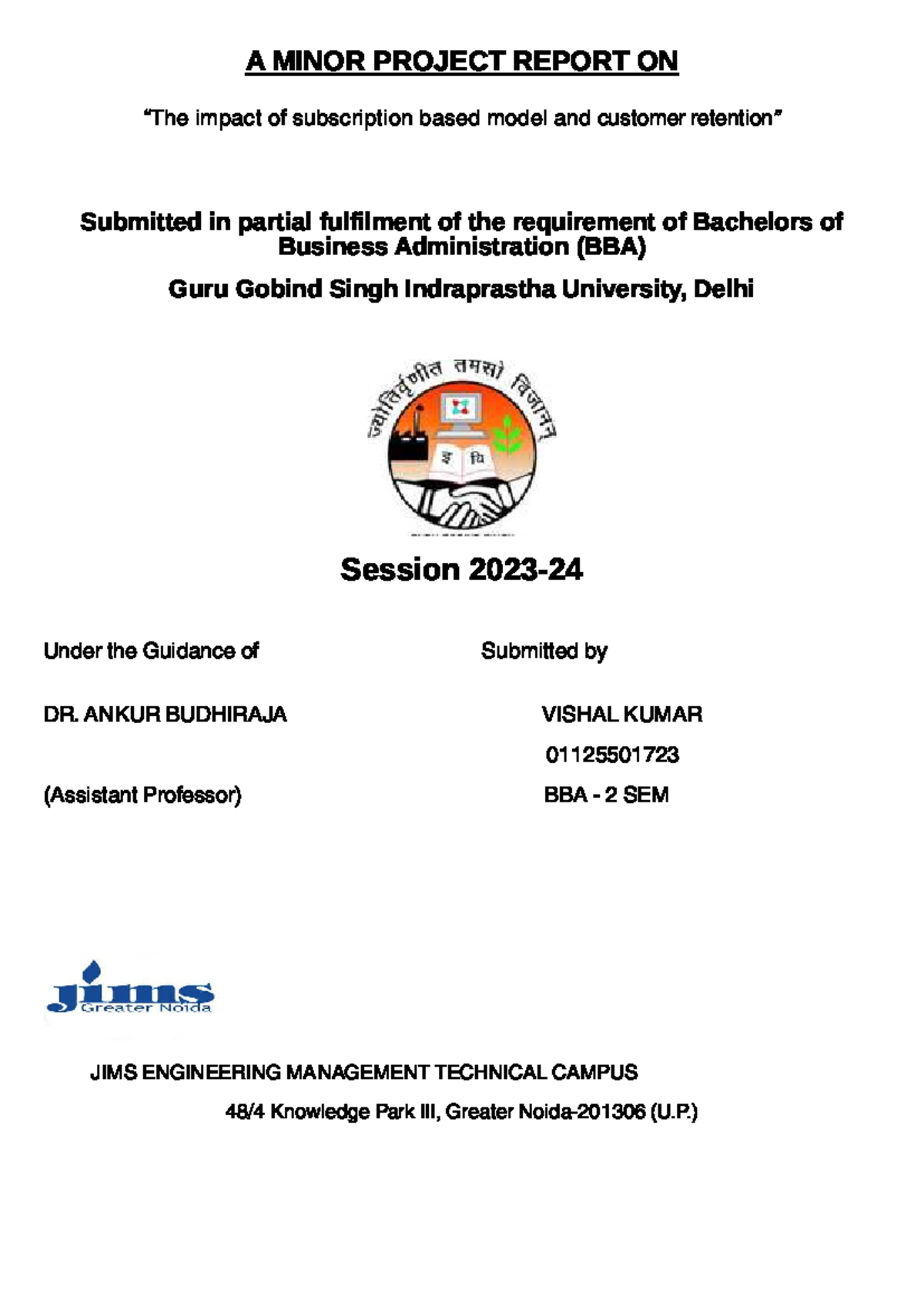 Copy of minor project(1).pdf - A MINOR PROJECT REPORT ON “The impact of ...