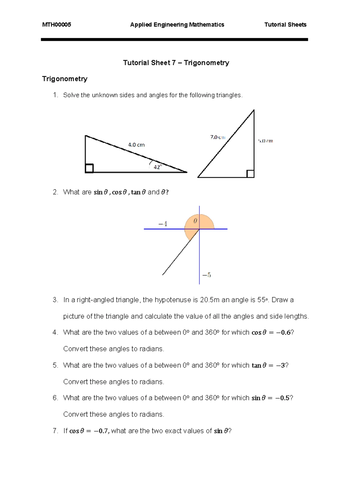 MTH00005 Applied Engineering Math Tutorial Sheet 1: Intro to Numbers ...
