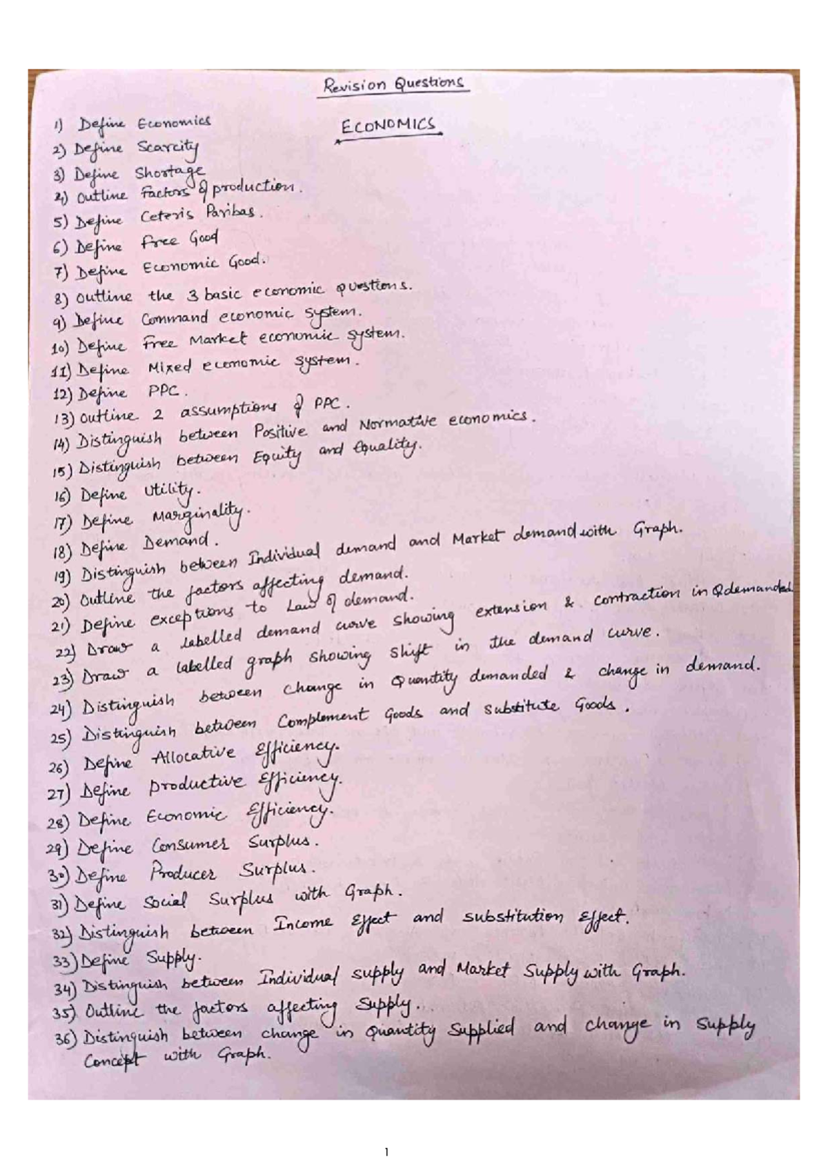 ECON 101: Comprehensive Revision Questions on Economic Concepts and ...