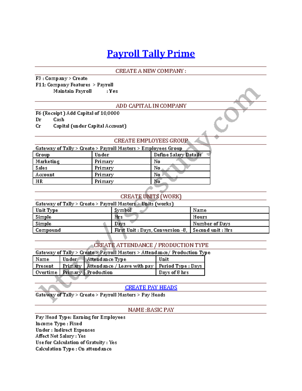 Payroll Tally Prime Notes: Creating Company & Employee Management F3 ...