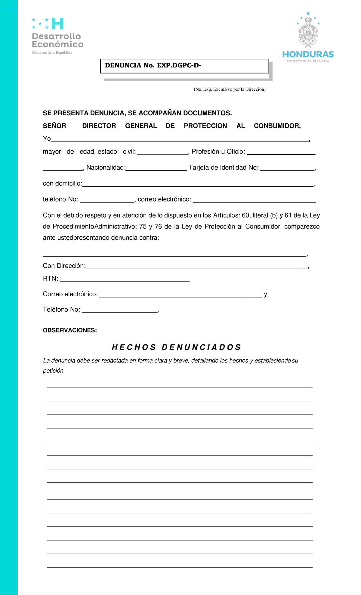 Formato Editable de Denuncia - DGPC 2023 - Studocu