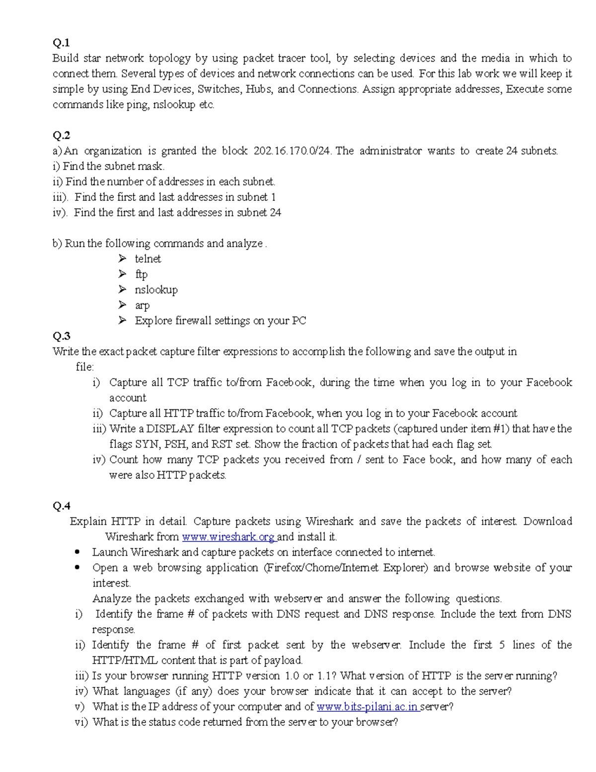 Assignment questions Given - Q. Build star network topology by using ...