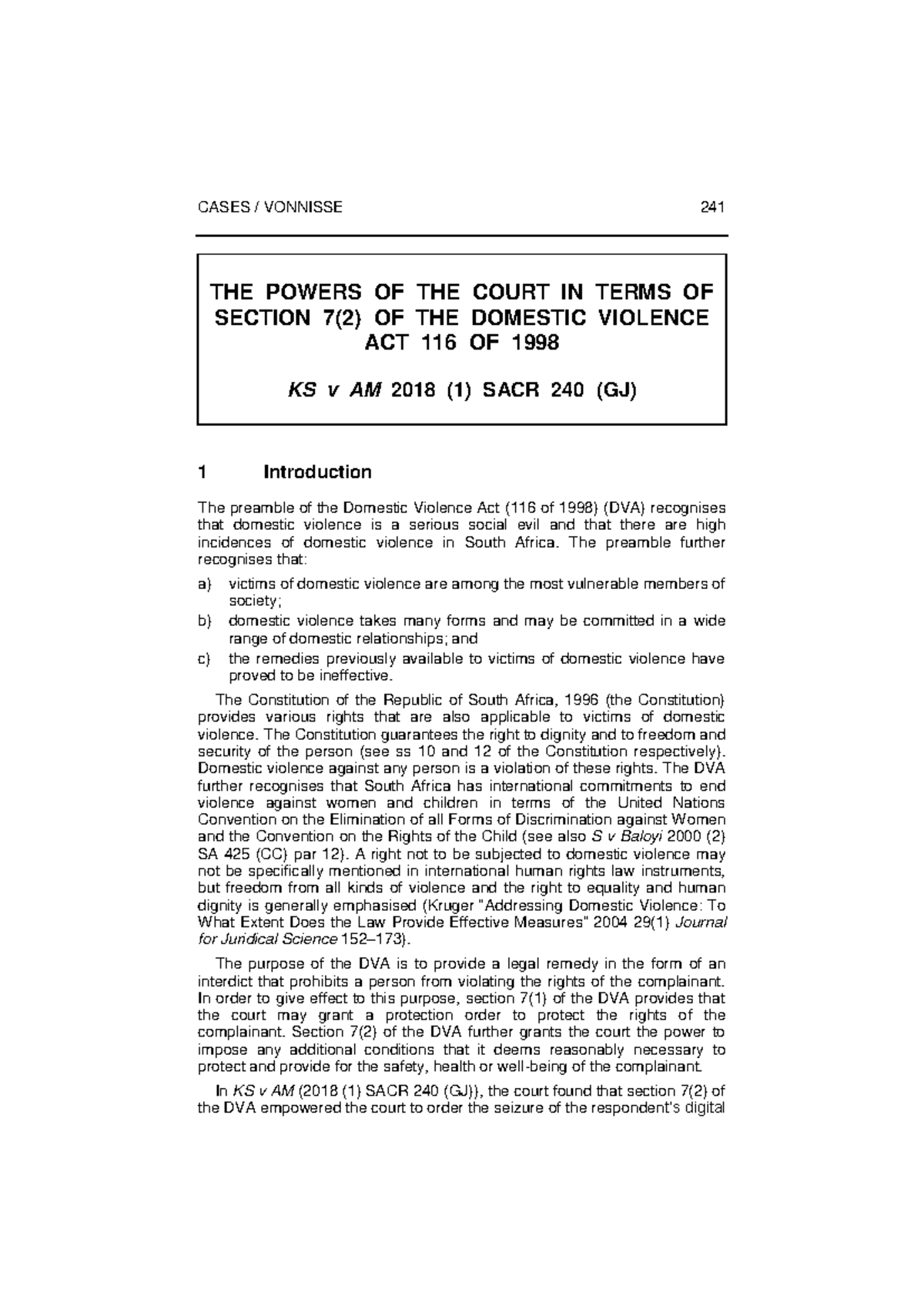 KS v AM: Analyzing Section 7(2) of the Domestic Violence Act 116 of ...