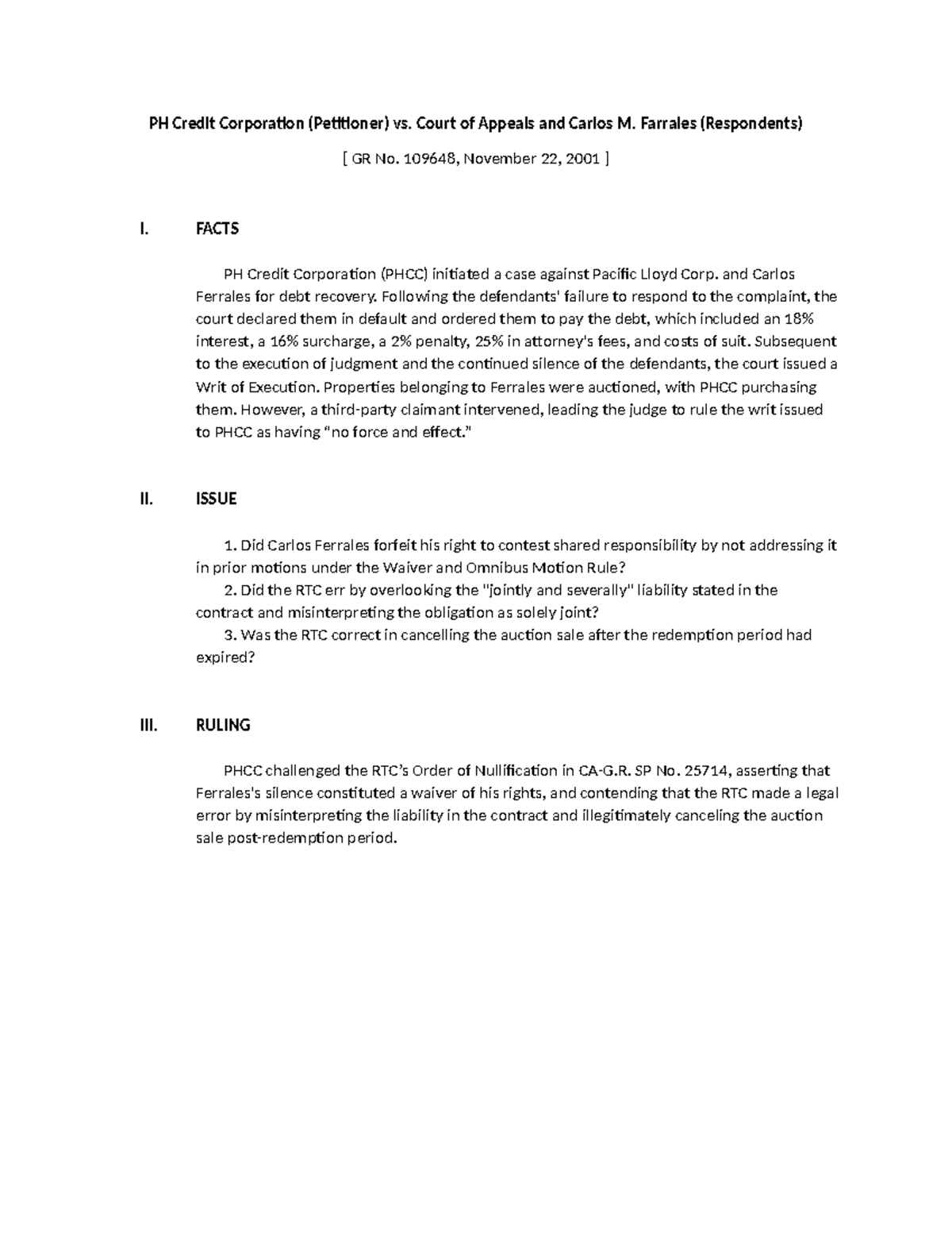 PHCC vs. Court of Appeals: Case Analysis & Rulings (GR No. 109648 ...
