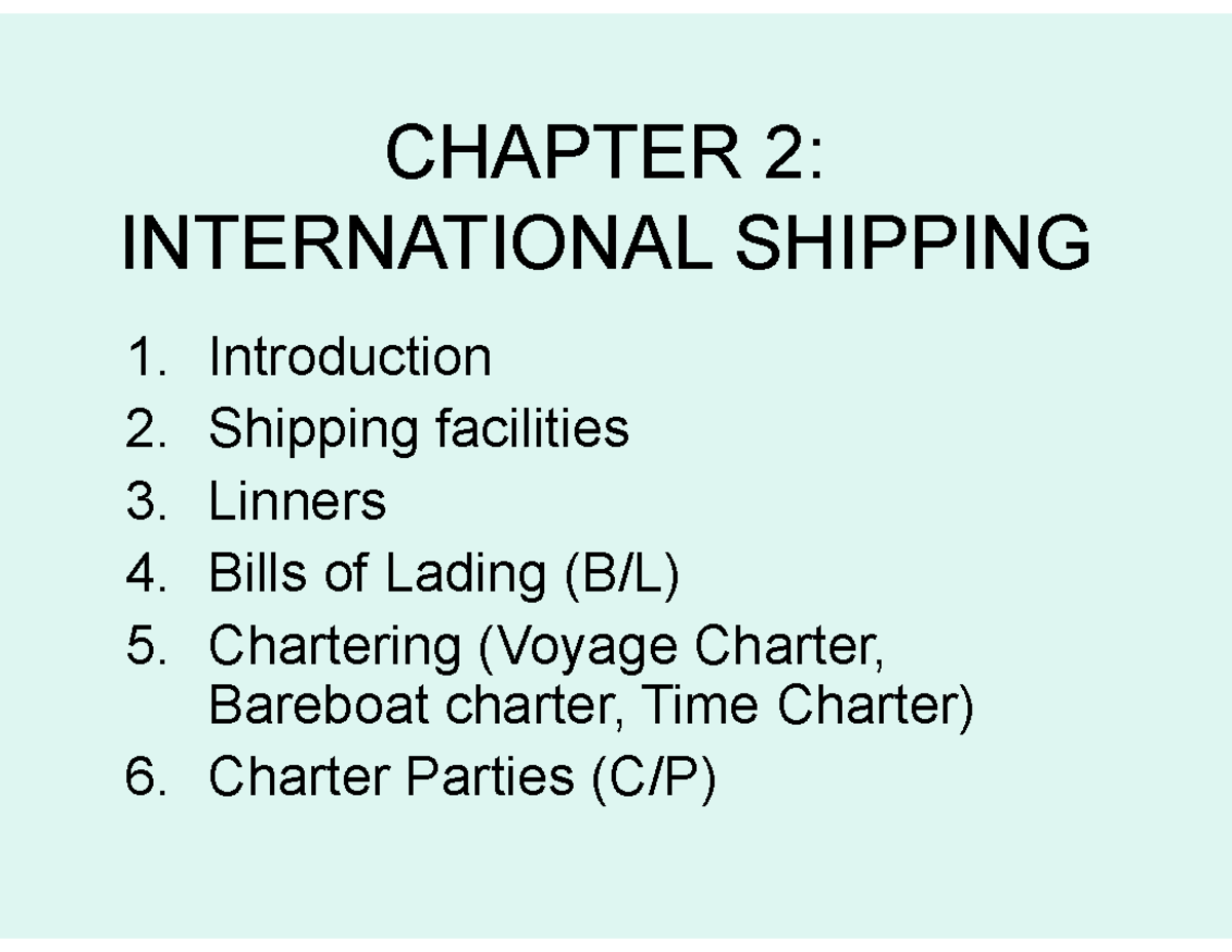 CHAPTER 2: INTERNATIONAL SHIPPING - Key Concepts and Terms - Studocu