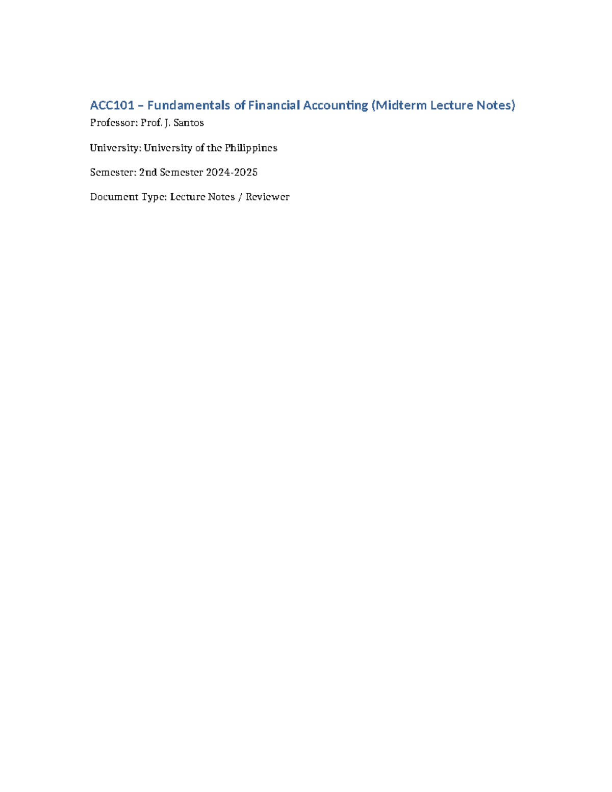 ACC101 Midterm Lecture Notes on Financial Accounting Fundamentals - Studocu