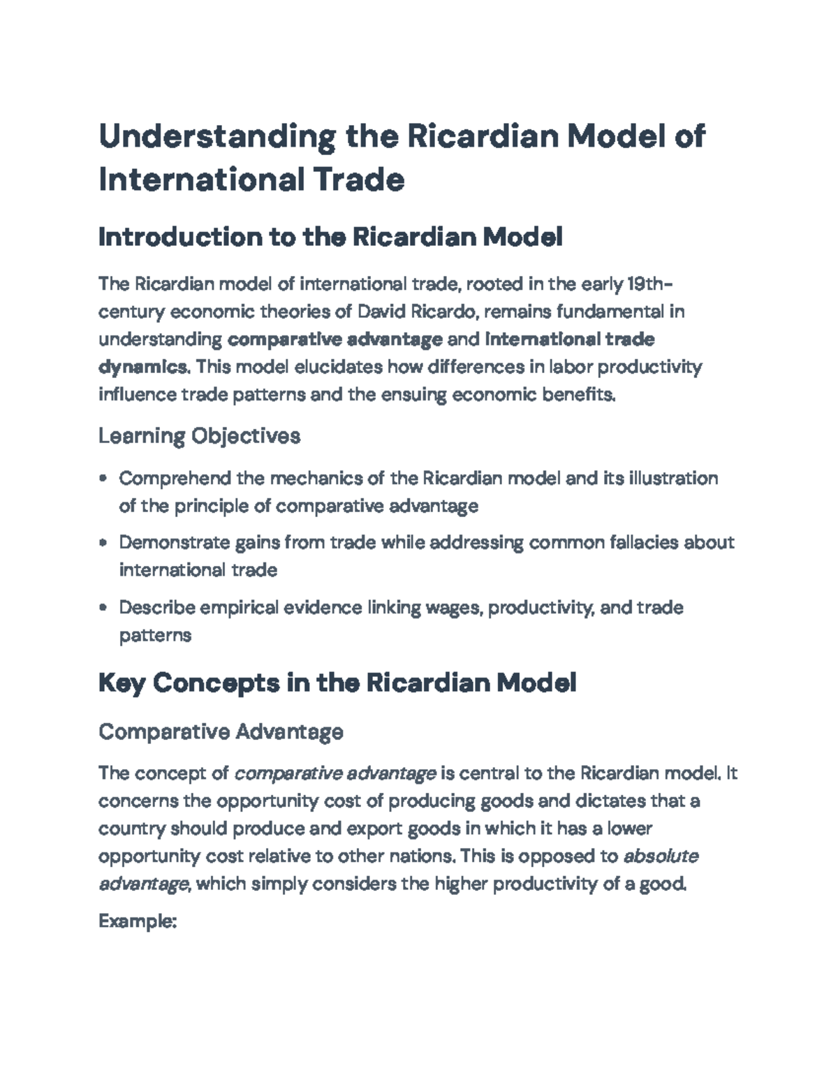 Ricardian Model of International Trade: Comparative Advantage Analysis ...