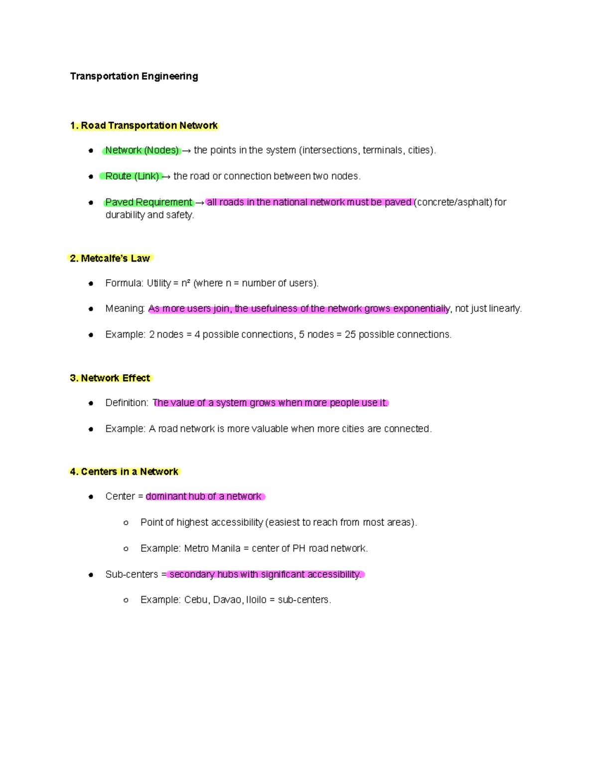 Transportation Engineering 1: Road Network and Management Prelims - Studocu